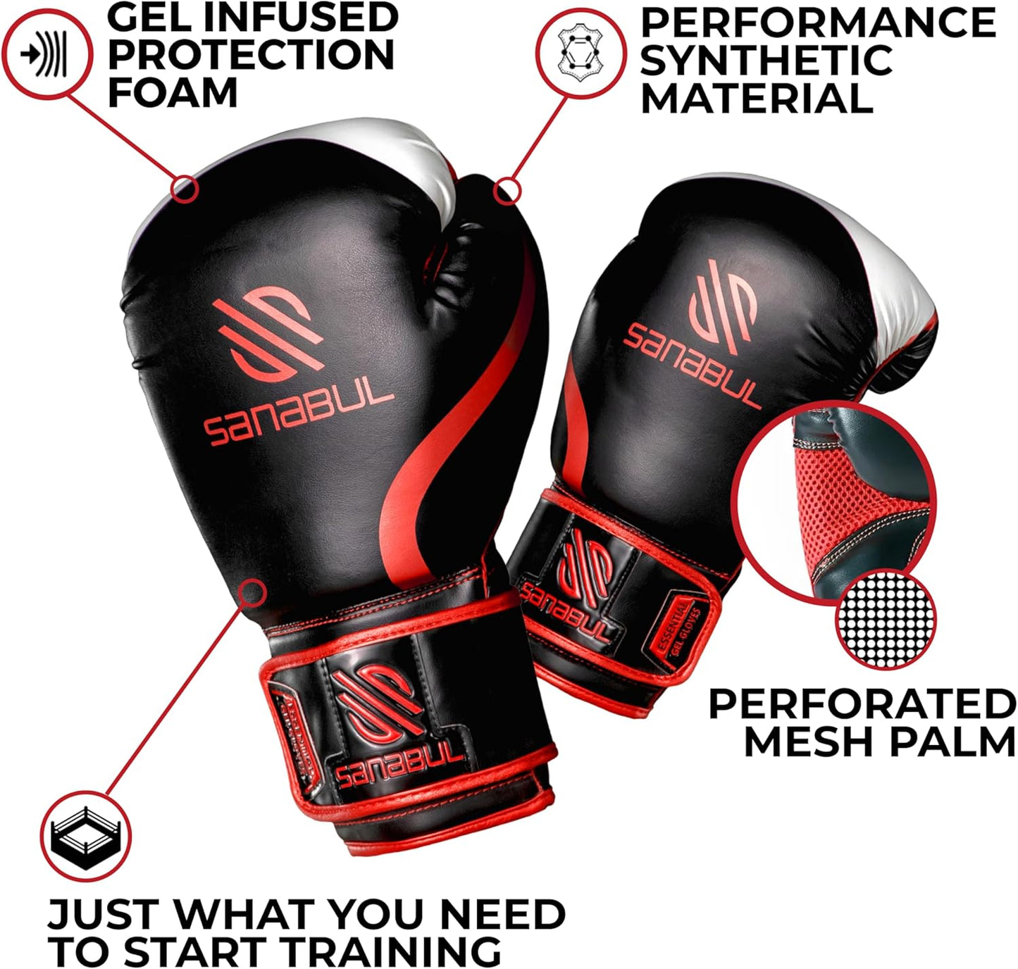 Essential Gel Boxing Gloves for Men & Women, Kickboxing MMA, Muay Thai Gloves and Heavy Bag Training Punching & Sparring