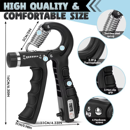 Adjustable 5-60Kg Heavy Hand Gripper Fitness Hand Exerciser Grip Wrist Training Finger Gripper Hand Strengthener for Patient