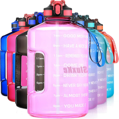 1 Gallon Water Bottle with Time Marker and Straw, BPA Free 128Oz Leak Proof Motivational Large Water Bottle Jug with Handle, Pop up Open Sports Big Bottle Jug with Comfortable Silicone Nozzle